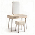 Coiffeuse en bois clair avec miroir et tabouret beige 120 x 50 x 75cm