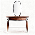 Coiffeuse en bois avec miroir ovale et tiroirs en métal noir 150 x 80 x 170cm