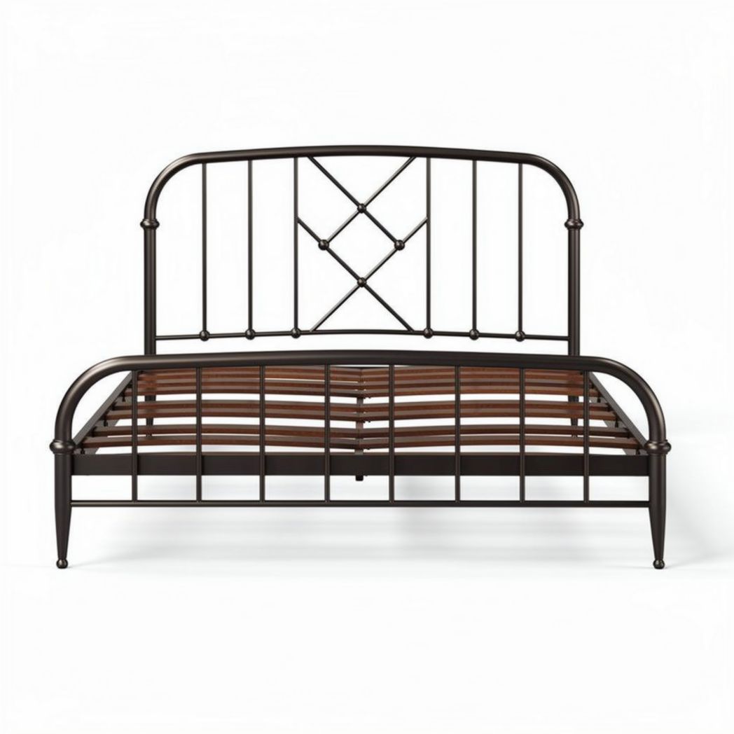 Lit en métal noir de style vintage avec sommier en bois 190 x 90 x 100cm