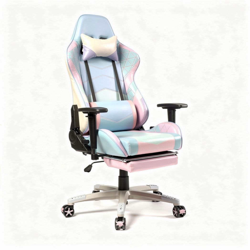 Chaise de gaming ergonomique avec accoudoirs réglables en simili cuir 70 x 70 x 130cm