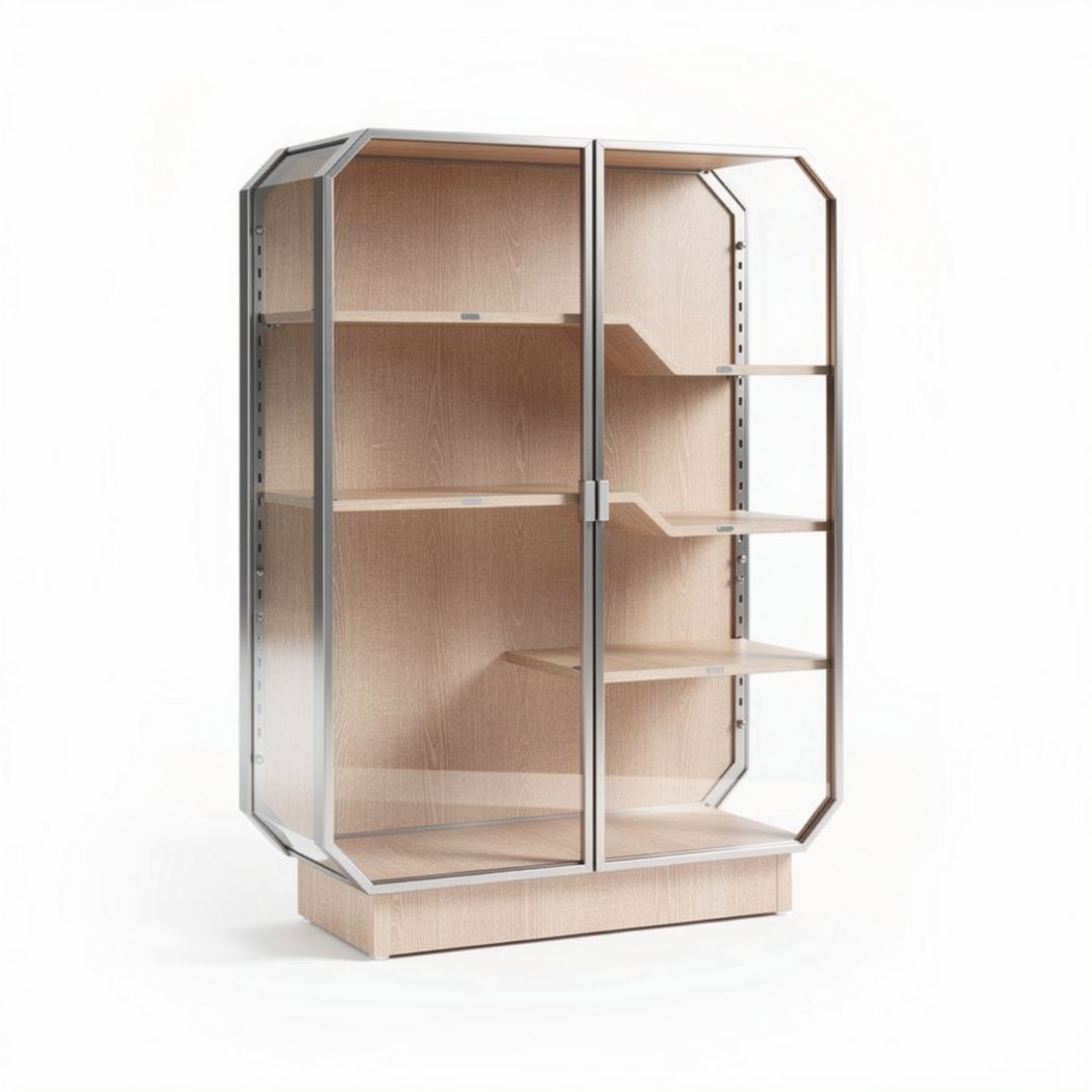 Armoire vitrée en bois avec étagères en métal 80 x 40 x 160cm