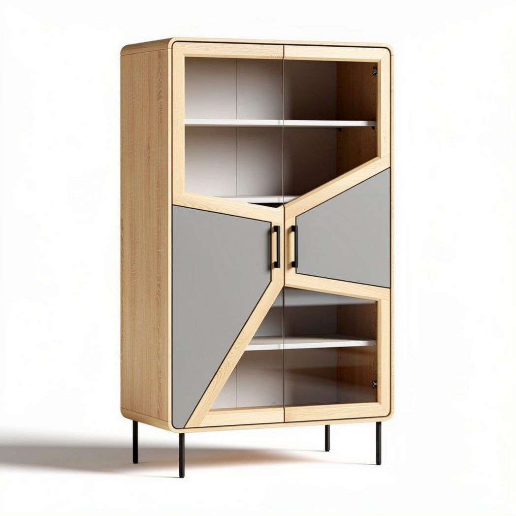 Vitrine en bois avec portes en verre et étagères réglables 90 x 45 x 120cm