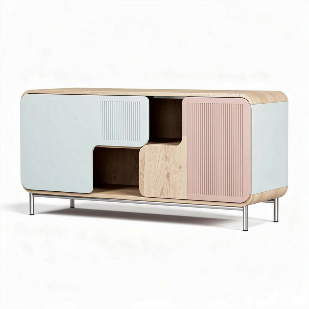 Mobilier de salon en bois avec portes coulissantes peintes 150 x 40 x 70cm