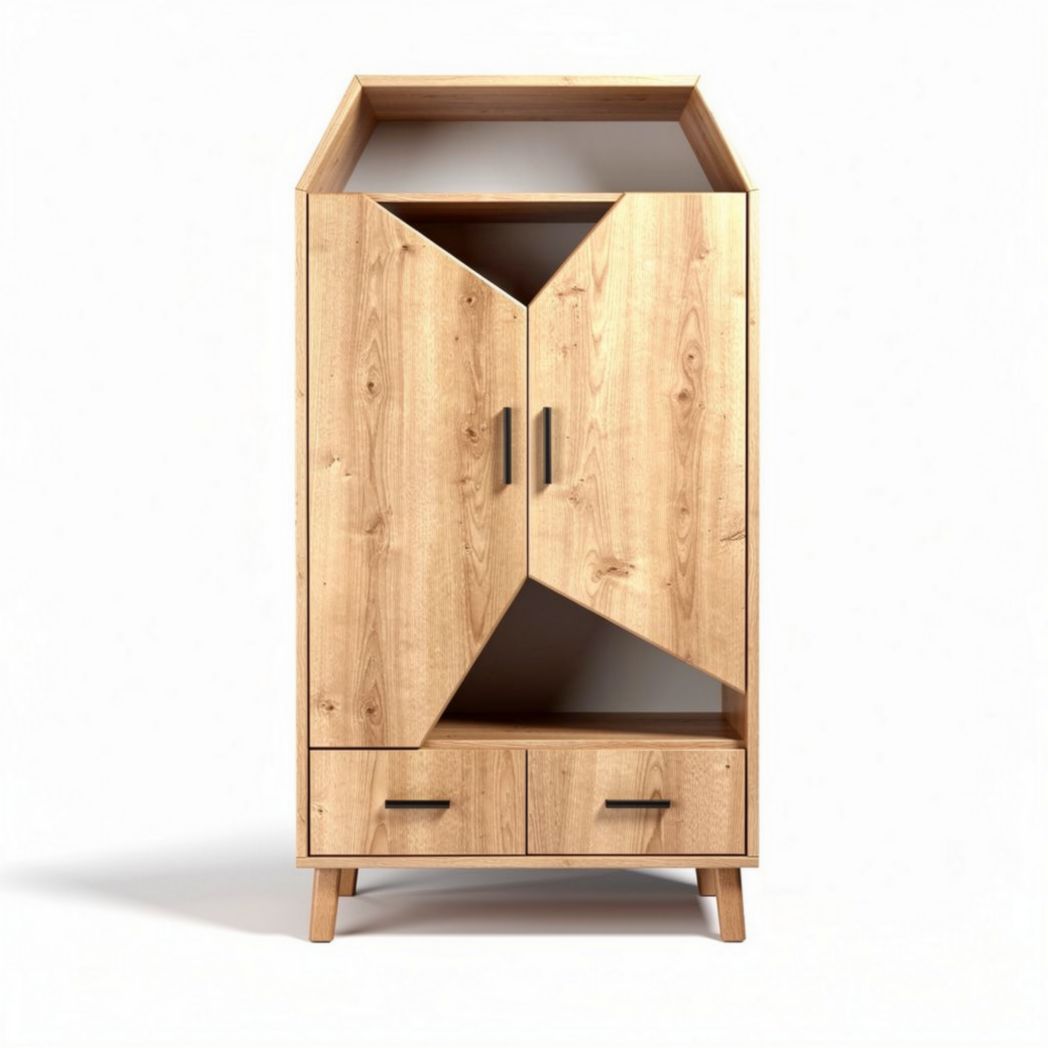 Armoire en bois de chêne avec portes croisées et deux tiroirs 50 x 30 x 120cm