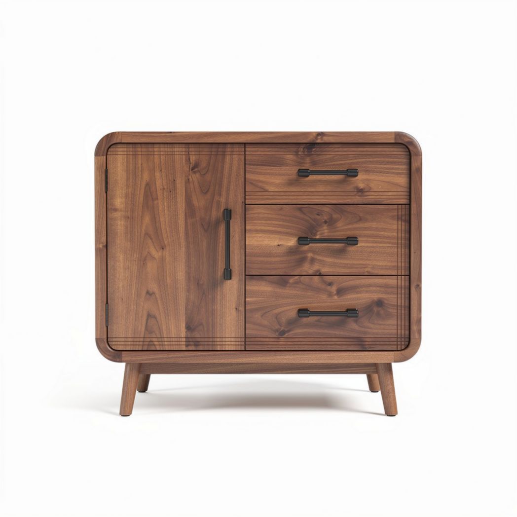 Meuble de rangement en bois de noyer avec 3 tiroirs et 1 porte taille 60 x 40 x 80cm