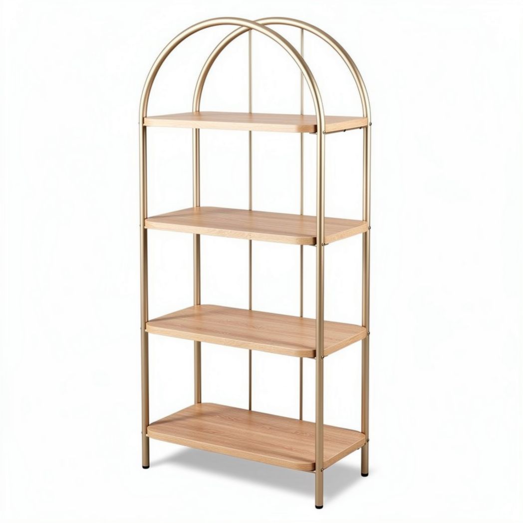 Étagère en bois avec cadre en métal doré 180 x 80 x 30cm pour rangement décoratif