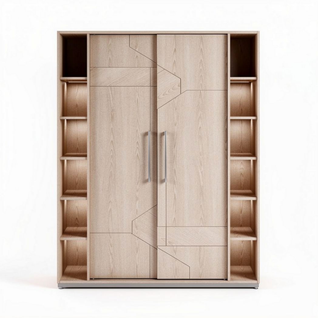 Armoire en bois de chêne clair avec étagères latérales dimensions 160 x 40 x 200cm