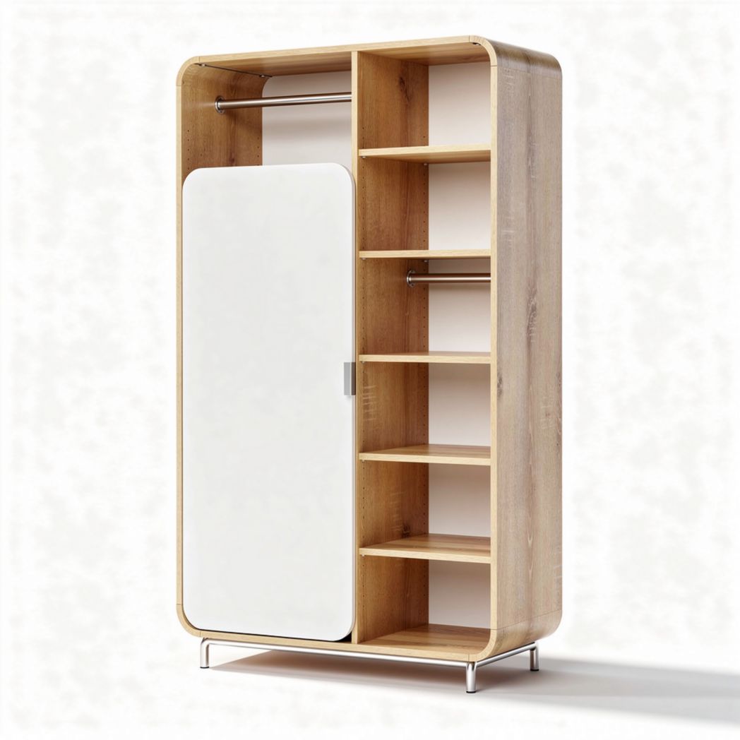 Armoire en bois avec porte blanche et étagères ouvertes 150 x 80 x 200cm