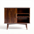 Meuble de rangement en bois foncé de 80 x 40 x 70 cm avec portes perforées