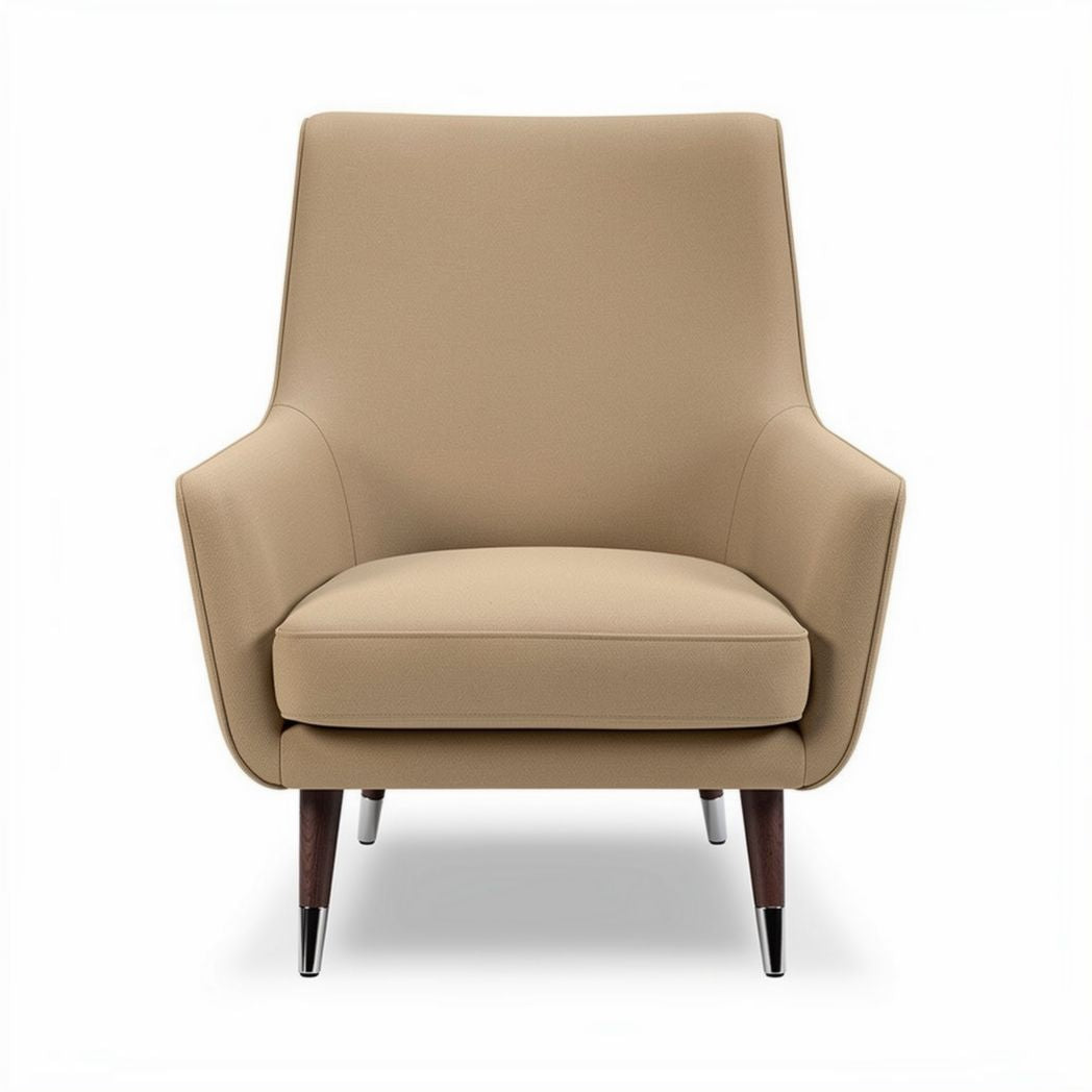 Fauteuil en tissu beige avec pieds en bois dimensions 70 x 80 x 90cm